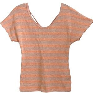 Charlotte Russe Top Peach Beige Striped Strappy Back Open Knit Coastal Casual  S